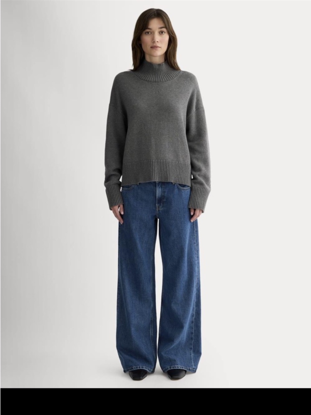 Everlane Boxy Turtleneck Everyday Cotton Sweater Charcoal XS NWT